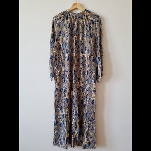 Gray, blue, and cream midaxi dress